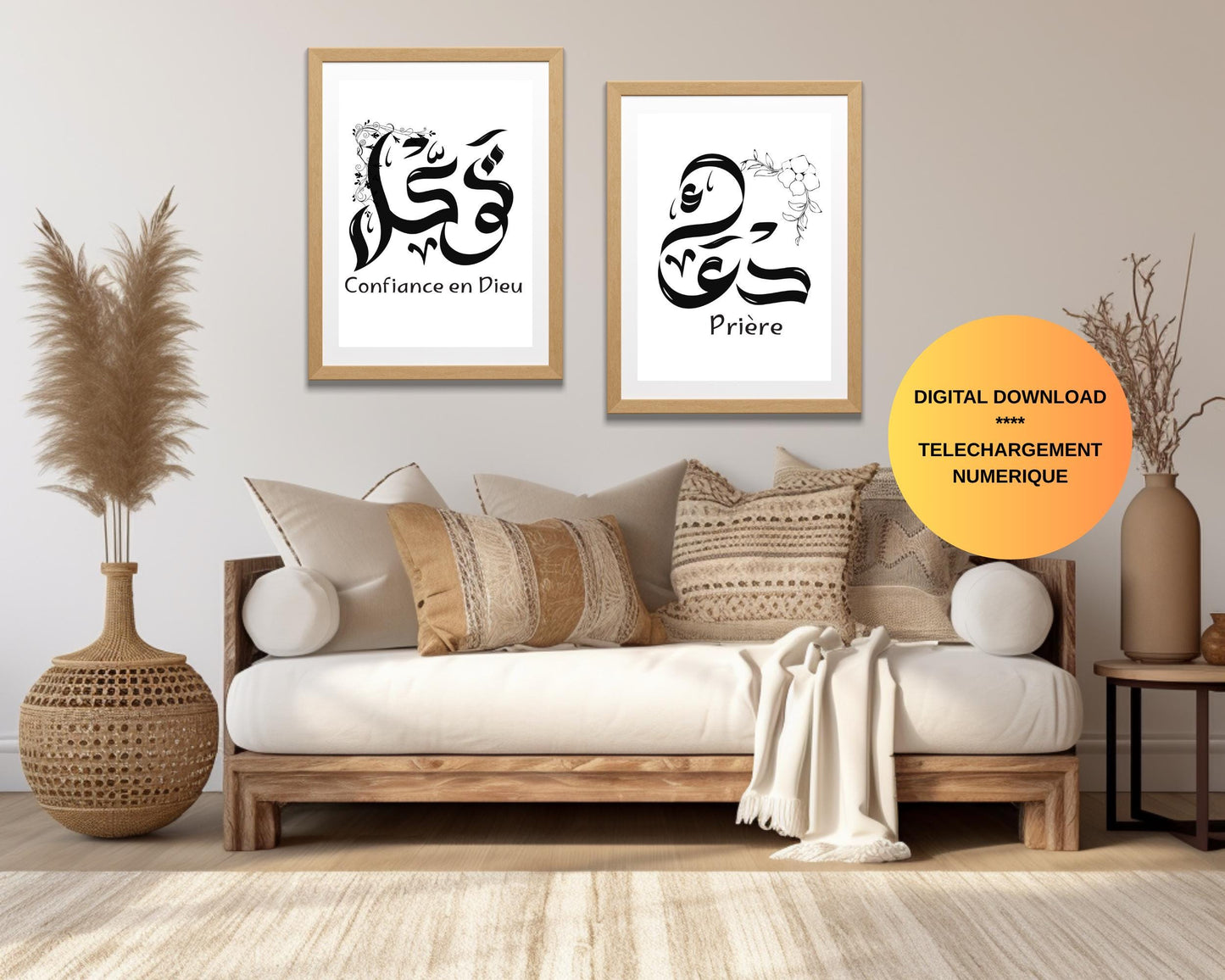 Affiche de calligraphie arabe – Hob (amour), Tawakkul (confiance en Dieu), Doua (prière) | Art spirituel Téléchargement numérique